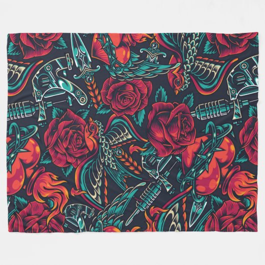  Flash-tattoos naadloos patroon Fleece Deken (Voorkant (Horizontaal))