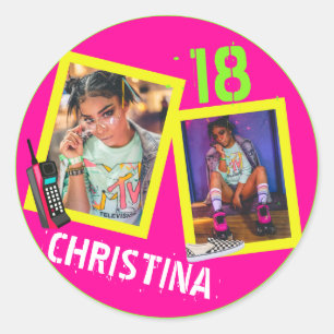 Flashback Neon Hip Hop Foto van 80's 90's Birthday Ronde Sticker