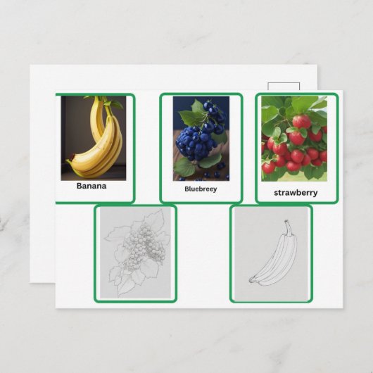 Flashcards van kinder en volwassen vruchten briefkaart (Voorkant / Achterkant)