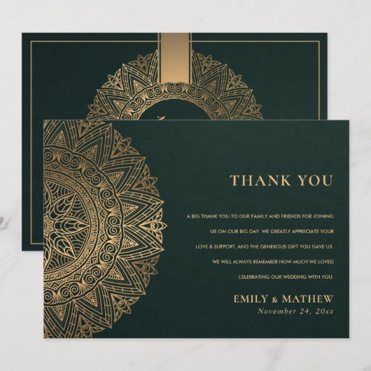 FLASHE GROEN GOUD KLASSIEKE SIERLIJKE MANDALA-BRUI BEDANKKAART (Voorkant / Achterkant)
