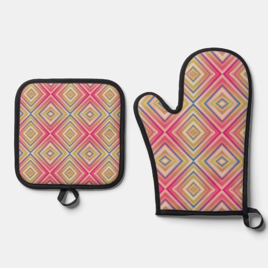 Flashes van Pinks Alternative Diamond Pattern Ovenwant & Pannenlap Set (Voorkant)