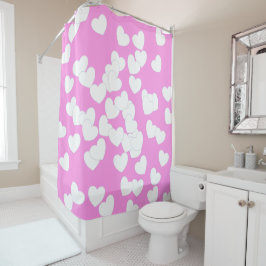 Flashroze met Big White Hearts Douchegordijn
