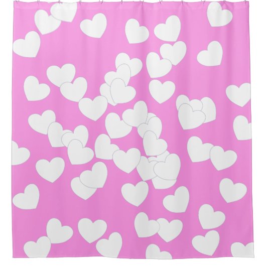 Flashroze met Big White Hearts Douchegordijn (Voorkant)