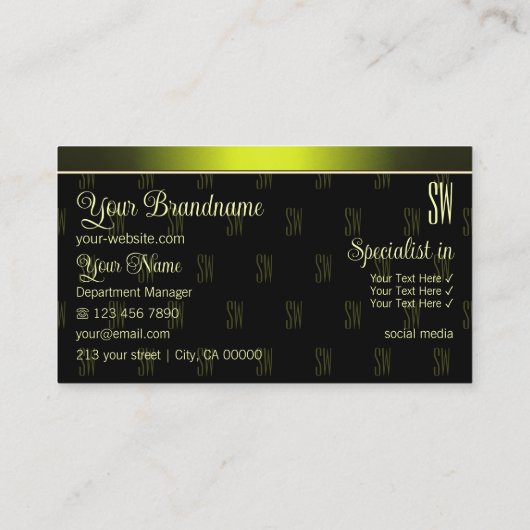 Flashy Black and Yellow met Initialen Professional Visitekaartje (Achterkant)