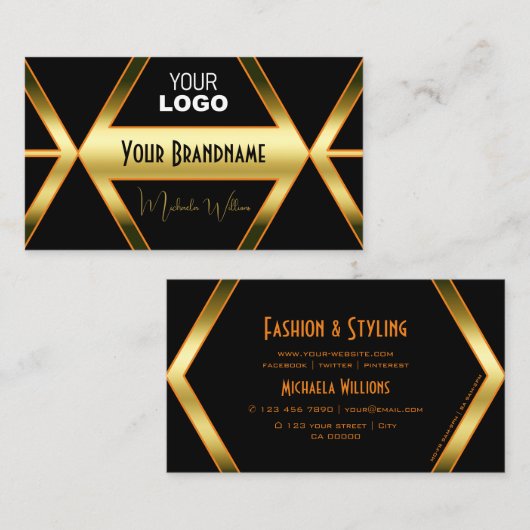 Flashy Black en Shimmery Golden met Logo stijlvol Visitekaartje (Voorkant / Achterkant)