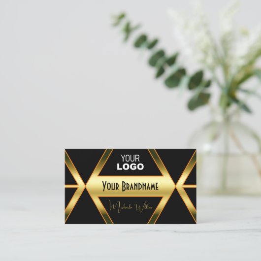 Flashy Black en Shimmery Golden met Logo stijlvol Visitekaartje (Staand voorkant)