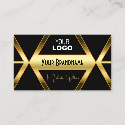Flashy Black en Shimmery Golden met Logo stijlvol Visitekaartje (Voorkant)