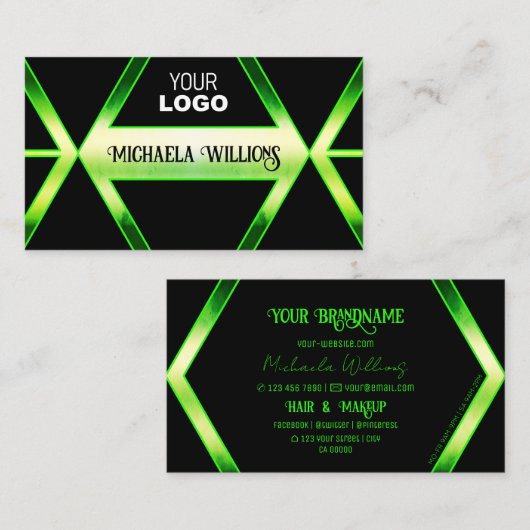 Flashy Black en Shimmery Green met Logo Elegant Visitekaartje (Voorkant / Achterkant)