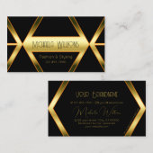 Flashy Black Geometric en Shimmery Golden Elegant Visitekaartje (Voorkant / Achterkant)