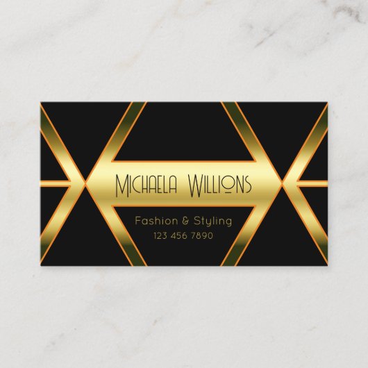 Flashy Black Geometric en Shimmery Golden Elegant Visitekaartje (Voorkant)