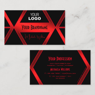 Flashy Black Geometric Shimmery Red Chic met Logo Visitekaartje