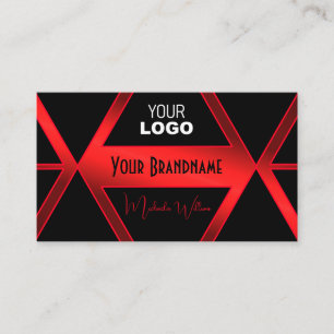 Flashy Black Geometric Shimmery Red Chic met Logo Visitekaartje