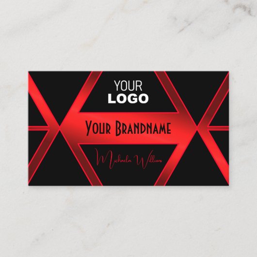 Flashy Black Geometric Shimmery Red Chic met Logo Visitekaartje (Voorkant)