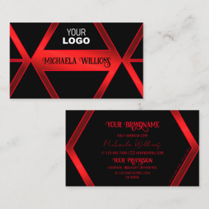 Flashy Black Geometric Shimmery Red met Logo Cool Visitekaartje