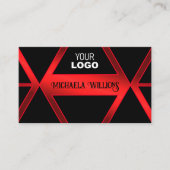 Flashy Black Geometric Shimmery Red met Logo Cool Visitekaartje (Voorkant)