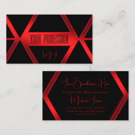 Flashy Black Geometric Shimmery Red met Monogram Visitekaartje