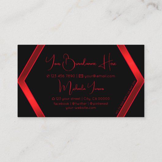 Flashy Black Geometric Shimmery Red met Monogram Visitekaartje (Achterkant)