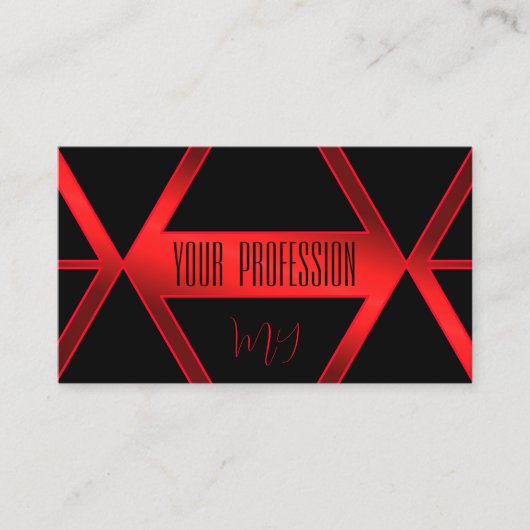 Flashy Black Geometric Shimmery Red met Monogram Visitekaartje (Voorkant)