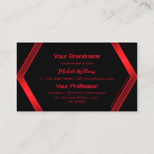 Flashy Black Geometric Shimmery Red Professional Visitekaartje (Achterkant)