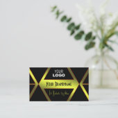 Flashy Black Geometric Yellow Shimmer met Logo Visitekaartje (Staand voorkant)
