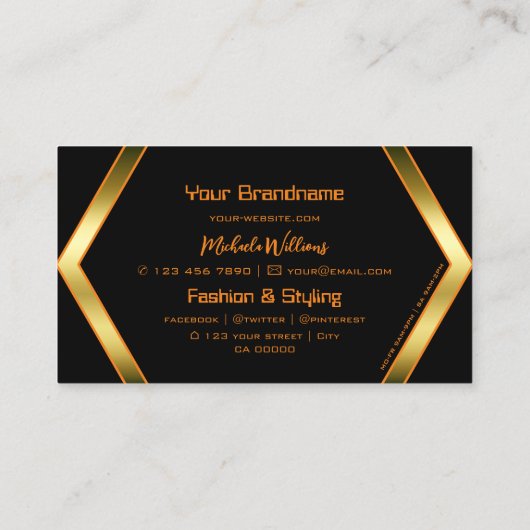 Flashy Black Geometrical and Shimmery Golden Cool Visitekaartje (Achterkant)