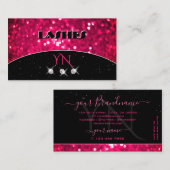 Flashy Black Girly Pink Sparking Glitter Monogram Visitekaartje (Voorkant / Achterkant)