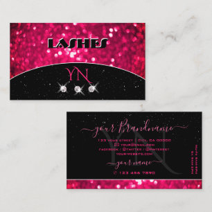 Flashy Black Girly Pink Sparking Glitter Monogram Visitekaartje