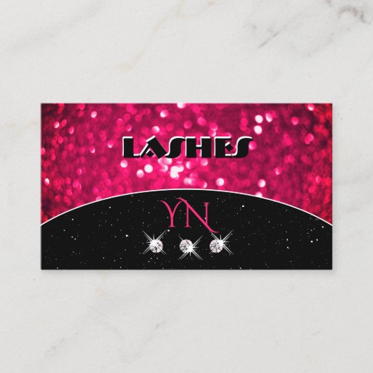 Flashy Black Girly Pink Sparking Glitter Monogram Visitekaartje (Voorkant)