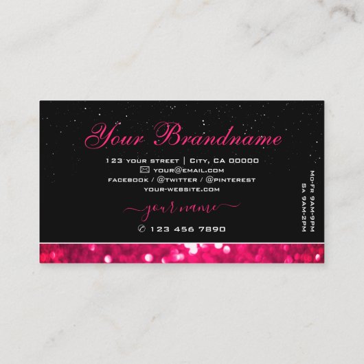 Flashy Black Girly Pink Sparking Glitter Stijlvol Visitekaartje (Achterkant)