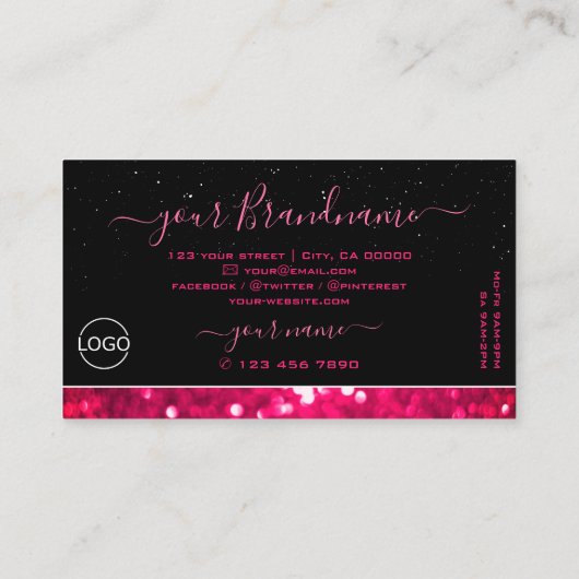 Flashy Black Girly Pink Sparking Glitter Voeg Logo Visitekaartje (Achterkant)