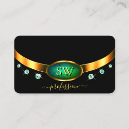 Flashy Black Gold Blauwgroen Marble Monogram Diamo Visitekaartje