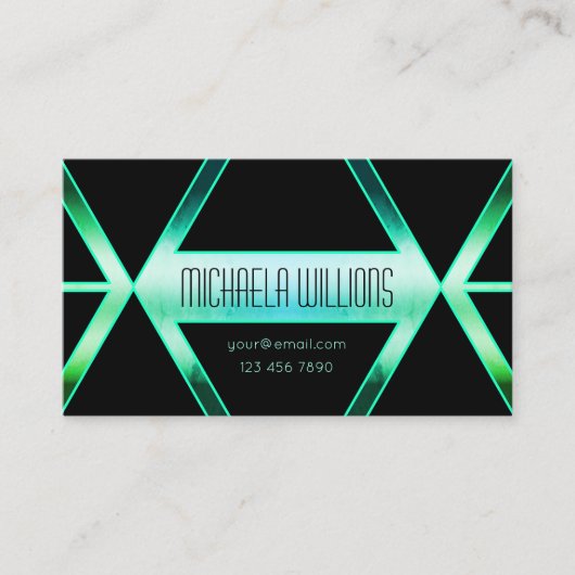 Flashy Black Shimmery Blauwgroen Patterned Eye Cat Visitekaartje (Voorkant)