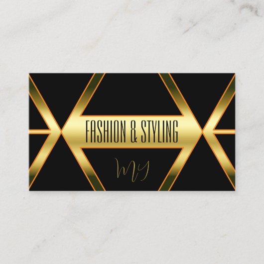Flashy Black Shimmery Golden met Monogram Stijlvol Visitekaartje (Voorkant)