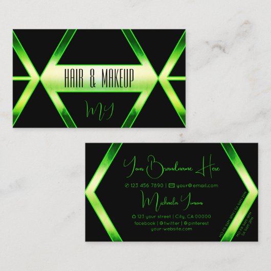 Flashy Black Shimmery Green met Monogram Stijlvol Visitekaartje (Voorkant / Achterkant)