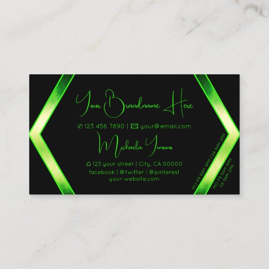 Flashy Black Shimmery Green met Monogram Stijlvol Visitekaartje (Achterkant)