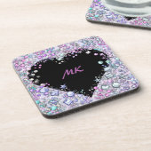Flashy & Elegant Sequin Glitter Heart Monogramed Bier Onderzetter (Linkerzijde)