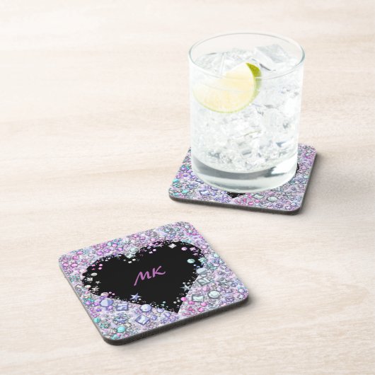 Flashy & Elegant Sequin Glitter Heart Monogramed Bier Onderzetter (Rechterzijde)