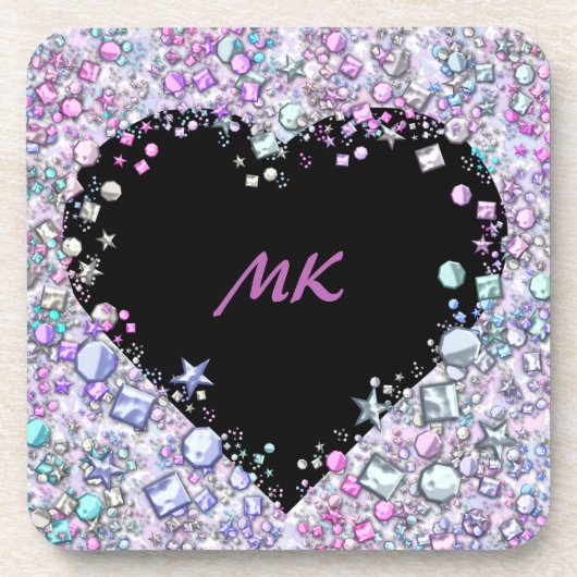 Flashy & Elegant Sequin Glitter Heart Monogramed Bier Onderzetter (Voorkant)