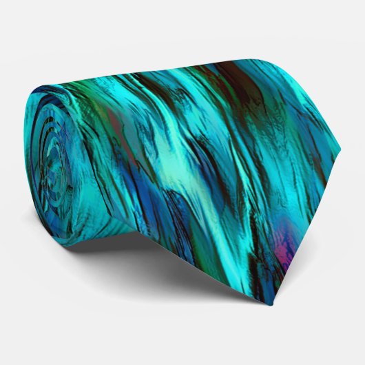 Flashy gekleurd van blauw naar cyaan, en rode vlek stropdas (Opgerold)