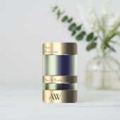 Flashy Gold 3D Initialen Glass Optics Blue Fluids Visitekaartje (Staand voorkant)
