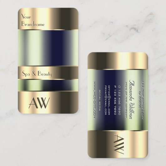 Flashy Gold 3D Initialen Glass Optics Blue Fluids Visitekaartje (Voorkant / Achterkant)