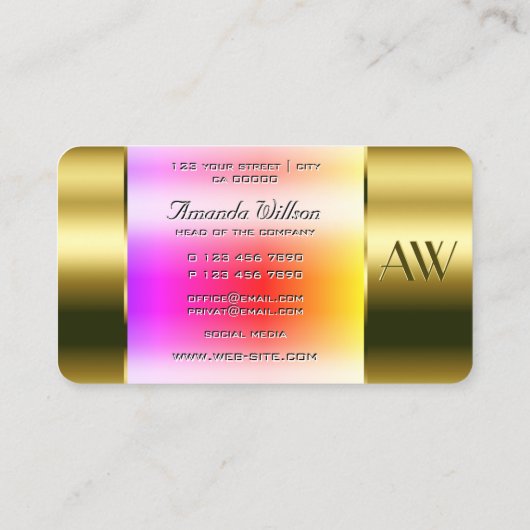 Flashy Gold en Glass look met 3D Font Monogram Visitekaartje (Achterkant)