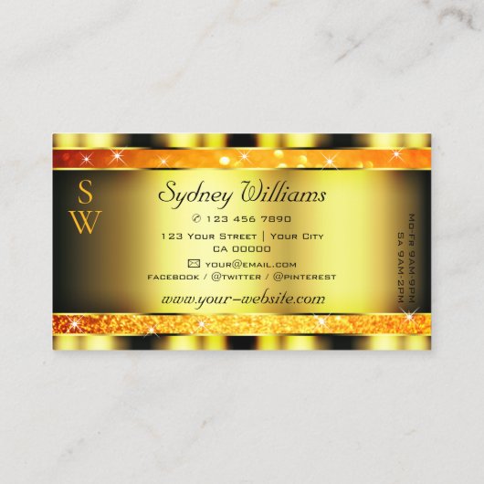 Flashy Gold Oranje gradiënt Glitter Stars Initiale Visitekaartje (Achterkant)