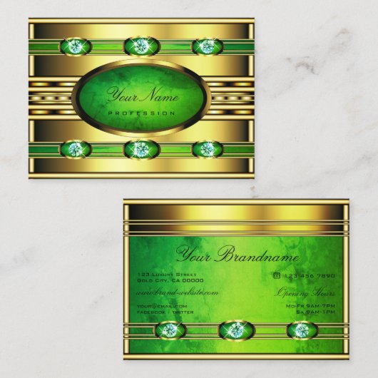 Flashy Golden met Green Marble en Faux Diamonds Visitekaartje (Voorkant / Achterkant)