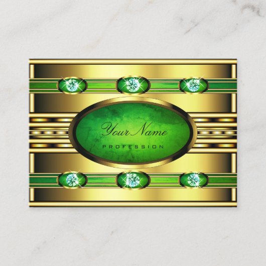 Flashy Golden met Green Marble en Faux Diamonds Visitekaartje (Voorkant)
