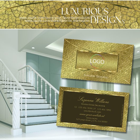 Flashy Golden Snake met Gold Decor en Logo Cool Visitekaartje