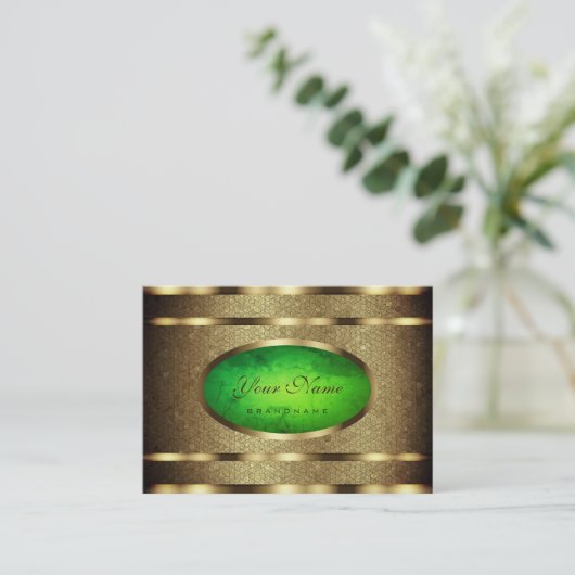 Flashy Golden Snake Pattern Effect Green Marble Visitekaartje (Staand voorkant)