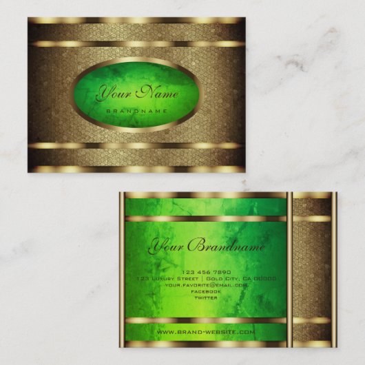 Flashy Golden Snake Pattern Effect Green Marble Visitekaartje (Voorkant / Achterkant)