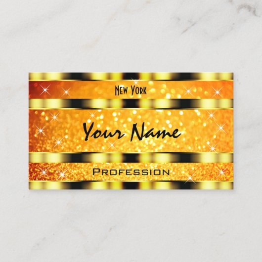 Flashy Goud Sinaasappel Gradient Glitter Sterren O Visitekaartje (Voorkant)