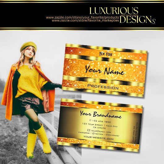 Flashy Goud Sinaasappel Gradient Glitter Sterren O Visitekaartje